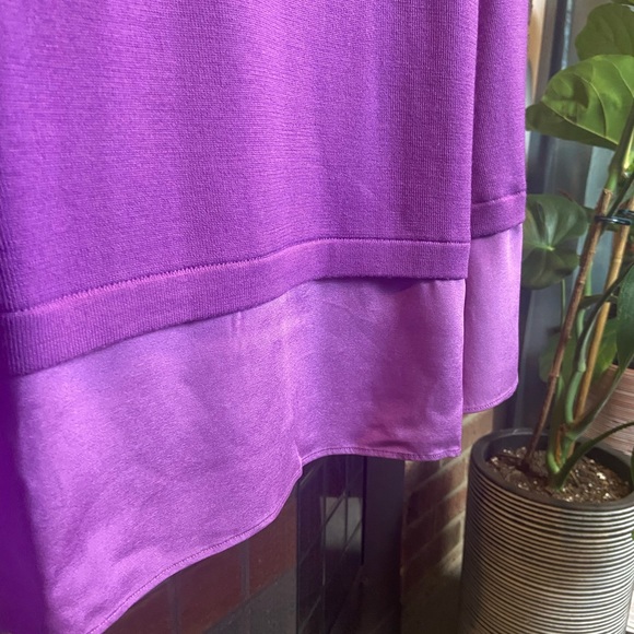ST. JOHN Purple Knit Sweater with Silk Hem and Tie Back, Size L - Picture 4 of 14